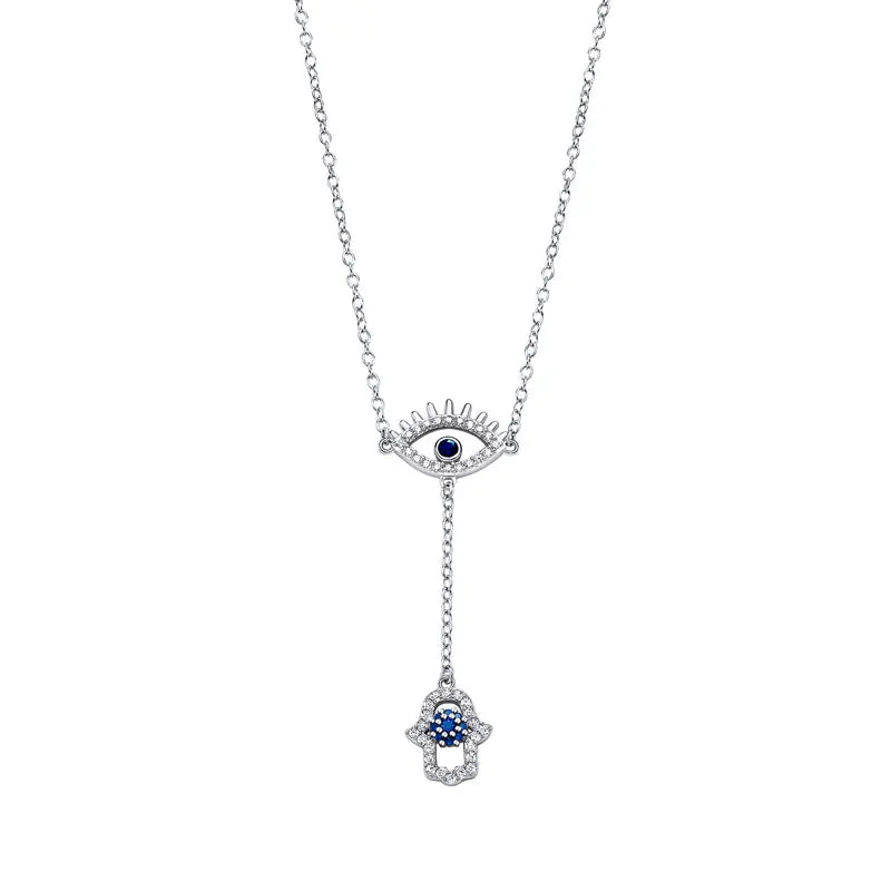 925 Silver Evil Eye Necklace Palm Pendant Chain Jewelry