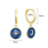 925 Sterling Silver Starry Sky Hoop Earrings Enamel Moon Pendant