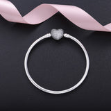 925 Silver Heart Shape Lock CZ Charms Bangles