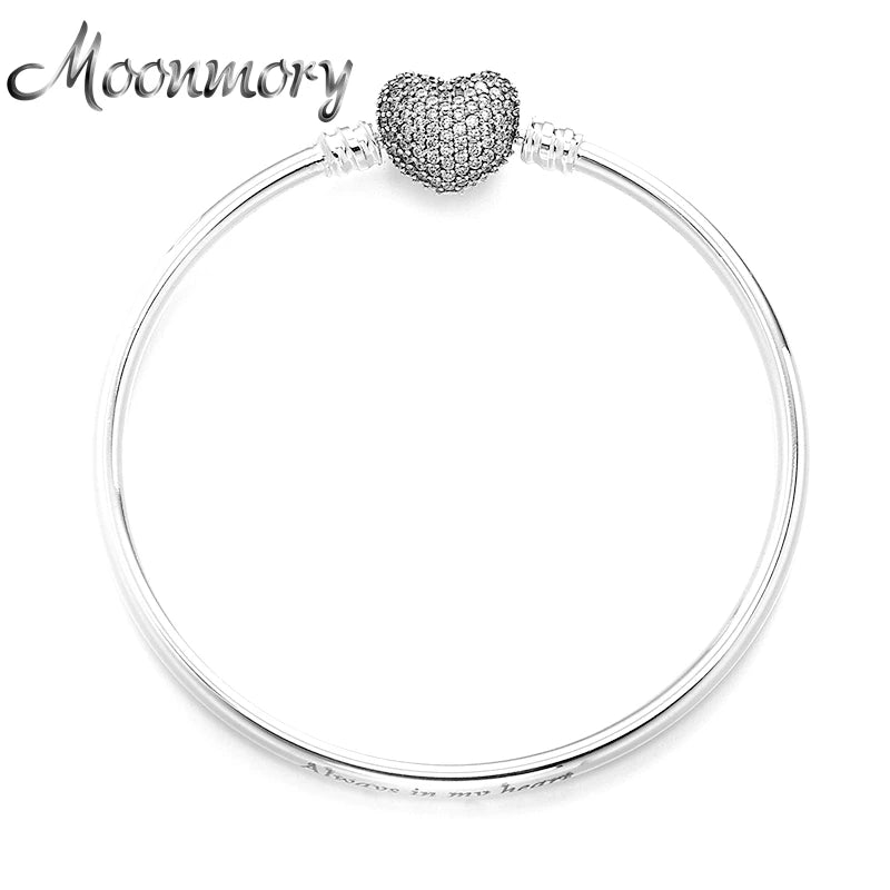 925 Silver Heart Shape Lock CZ Charms Bangles