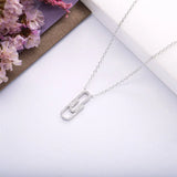 925 Silver Crystal Paperclip Pendant Necklace For Women Adjustable Jewelry