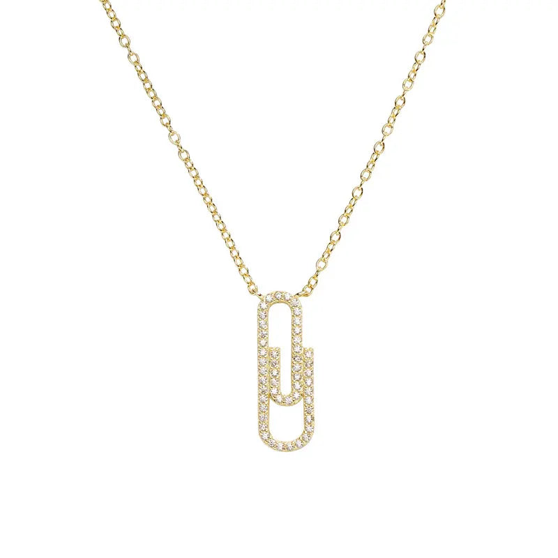 925 Silver Crystal Paperclip Pendant Necklace For Women Adjustable Jewelry