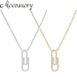 925 Silver Crystal Paperclip Pendant Necklace For Women Adjustable Jewelry