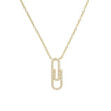 925 Silver Crystal Paperclip Pendant Necklace For Women Adjustable Jewelry