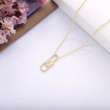925 Silver Crystal Paperclip Pendant Necklace For Women Adjustable Jewelry