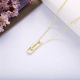 925 Silver Crystal Paperclip Pendant Necklace For Women Adjustable Jewelry