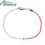 925 Silver Crystal Water Drop Rope Bracelet Half Red Half Silver Chain