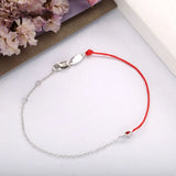 925 Silver Crystal Water Drop Rope Bracelet Half Red Half Silver Chain