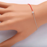 925 Silver Crystal Water Drop Rope Bracelet Half Red Half Silver Chain