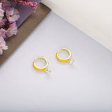 925 Silver Enamel Hoop Earrings Crystal Pendant Pop Party Jewelry