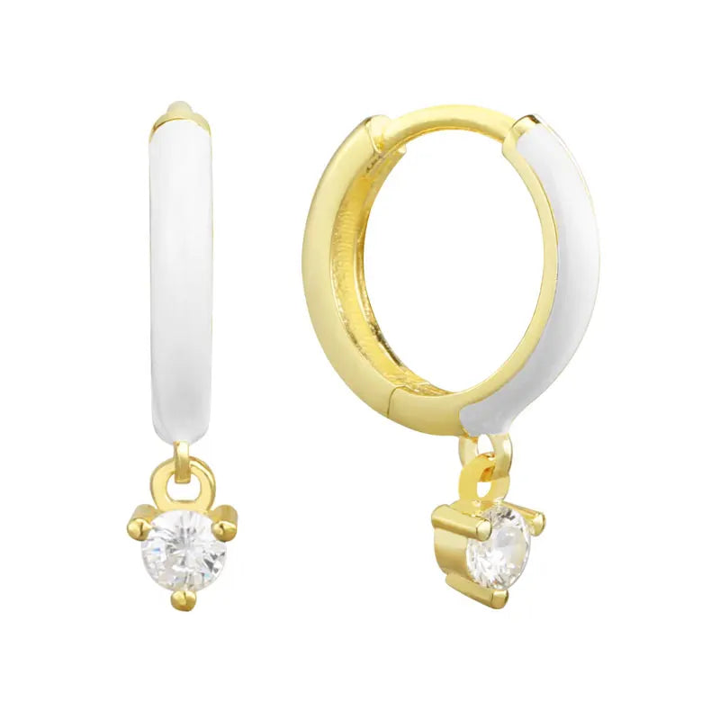 925 Silver Enamel Hoop Earrings Crystal Pendant Pop Party Jewelry