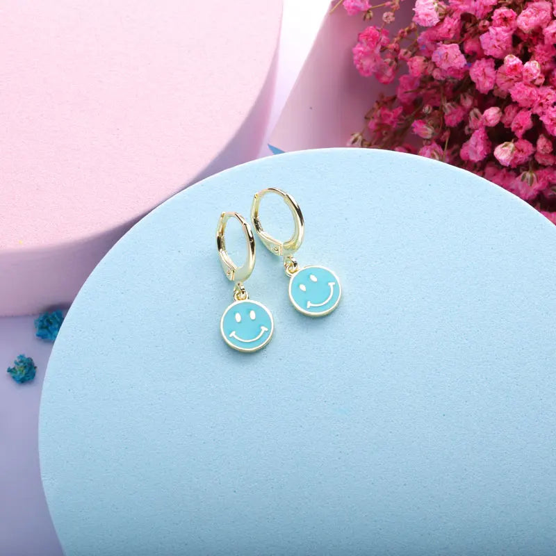925 Silver Smile Drop Earring Colorful Party Eardrop Jewelry Christmas Gift