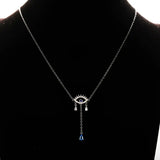 Sterling Silver Evil Eye Necklace Crystal Water Drop Pendant