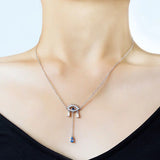 Sterling Silver Evil Eye Necklace Crystal Water Drop Pendant