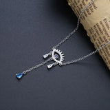 Sterling Silver Evil Eye Necklace Crystal Water Drop Pendant