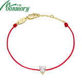 925 Silver Heart Crystal Red Rope Bracelet CZ Band Christmas Gift