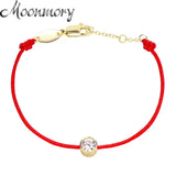 925 Silver Crystal Red Rope Bracelet CZ Pink Band