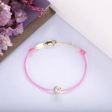 925 Silver Crystal Red Rope Bracelet CZ Pink Band