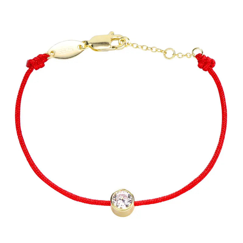 925 Silver Crystal Red Rope Bracelet CZ Pink Band