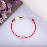 925 Silver Crystal Red Rope Bracelet CZ Pink Band