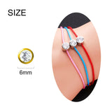 925 Silver Crystal Red Rope Bracelet CZ Pink Band