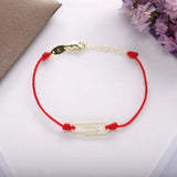 925 Silver Paper Clip Red Rope Bracelet CZ Crystal Wrist Jewelry