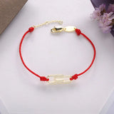 925 Silver Paper Clip Red Rope Bracelet CZ Crystal Wrist Jewelry