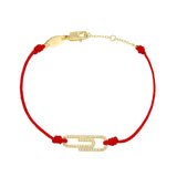 925 Silver Paper Clip Red Rope Bracelet CZ Crystal Wrist Jewelry