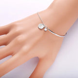 925 Silver Half Bangle Half Chain Bracelet Pearl Circle Pendant