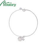 925 Silver Half Bangle Half Chain Bracelet Pearl Circle Pendant