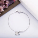 925 Silver Half Bangle Half Chain Bracelet Pearl Circle Pendant