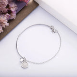 925 Silver Half Bangle Half Chain Bracelet Pearl Circle Pendant