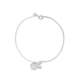 925 Silver Half Bangle Half Chain Bracelet Pearl Circle Pendant