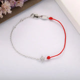 925 Silver Red Rope & Chain Bracelet Crystal Cross Women Jewelry