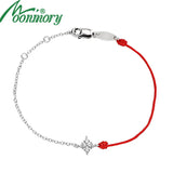 925 Silver Red Rope & Chain Bracelet Crystal Cross Women Jewelry