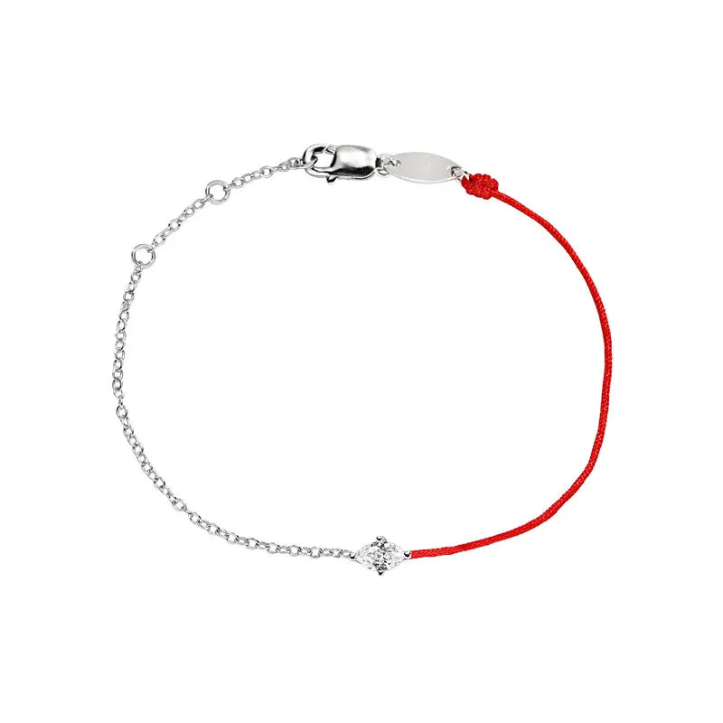925 Silver Red Rope & Chain Bracelet Crystal Cross Women Jewelry