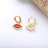 925 Silver Lips Drop Earing Women Party Gift Angel Kiss Hoop Jewelry