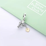 925 Silver Love Cupid & You Charm Pendant Clear CZ Enamel Beads
