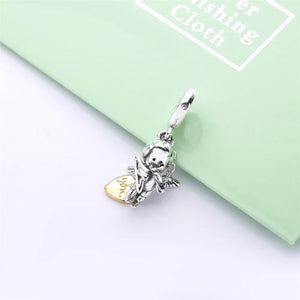 925 Silver Love Cupid & You Charm Pendant Clear CZ Enamel Beads