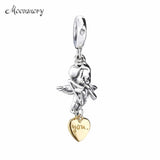925 Silver Love Cupid & You Charm Pendant Clear CZ Enamel Beads