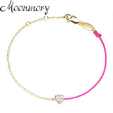 925 Silver Pink Heart Crystal Bracelet for Women Chain Rope Jewelry