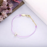 925 Silver Purple Rope Bracelet CZ Heart Crystal Wrist Band