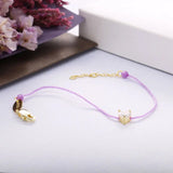 925 Silver Purple Rope Bracelet CZ Heart Crystal Wrist Band