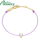 925 Silver Purple Rope Bracelet CZ Heart Crystal Wrist Band