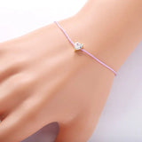 925 Silver Purple Rope Bracelet CZ Heart Crystal Wrist Band