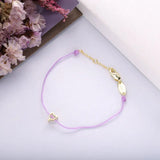 925 Silver Purple Rope Bracelet CZ Heart Crystal Wrist Band