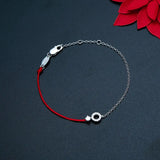 925 Sterling Silver Red Rope Bracelet Crystal Pop Jewelry