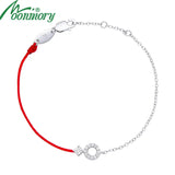 925 Sterling Silver Red Rope Bracelet Crystal Pop Jewelry