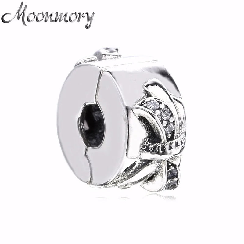 925 Sterling Silver Bow Clips Bead for DIY Jewelry Making