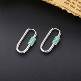 925 Silver Green Zircon Rectangle Earrings European Pop Jewelry